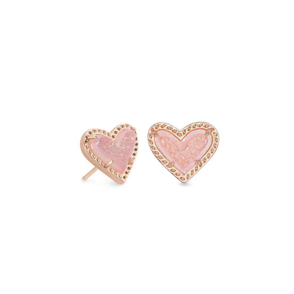 Kendra Scott Ari Heart Stud Earrings‎ Rose Gold Pink Drusy 200024-1066BKS R